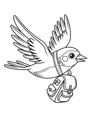 Flying Bird Carrying a Bag Coloring Page