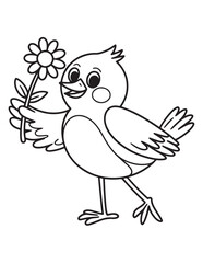 Cheerful Bird Holding a Flower Coloring Page