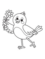 Cute Bird Holding a Flower Line Art Coloring Page
