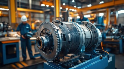 Fototapeta premium Industrial Machinery Close-up: Manufacturing Plant, Precision Engineering