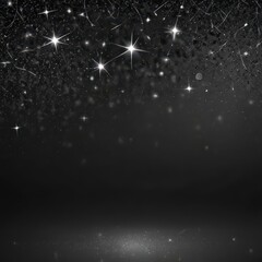 Dark background with silver glittering stars  Twinkling effect, festive design , sparkle, photography