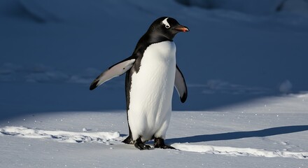 Fototapeta premium Penguin Standing on Snow in Antarctica Walking