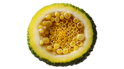 Halved Yellow Fruit with Numerous Small Cylindrical Yellow Seeds, PNG