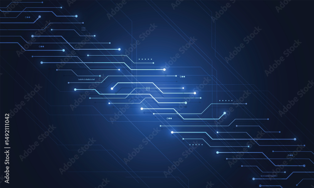 Poster abstract blue glowing line technology circuit board background design. communication dot and line sp
