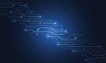 Abstract blue glowing line technology circuit board background design. Communication dot and line speed internet concept. Vector illustration