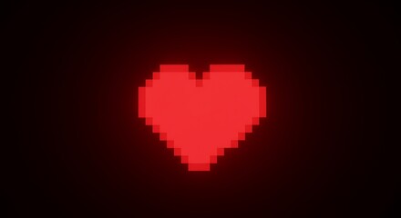 Fototapeta premium Pixel Heart Glowing Red on Dark Background
