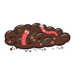 Vector illustration Earthworms in compost