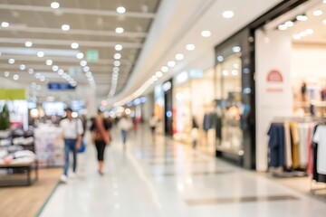 Blurred view of a busy shopping mall interior