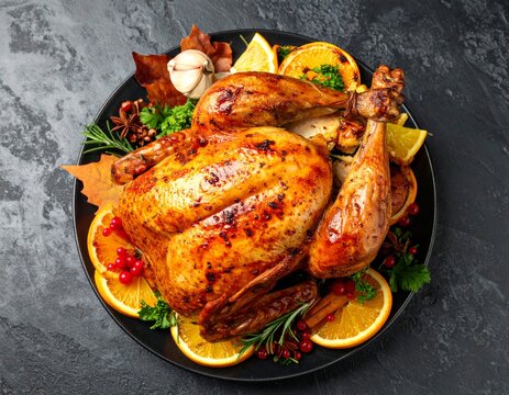 Delicious roasted poultry meals featuring chicken and turkey with vegetables and potatoes