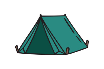 Camping green tent icon doodle hand drawn. colorful cartoon line drawing clipart symbol © Yanka