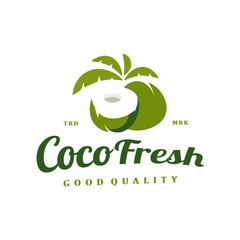 young coconut fresh vintage logo design vector stock illustration