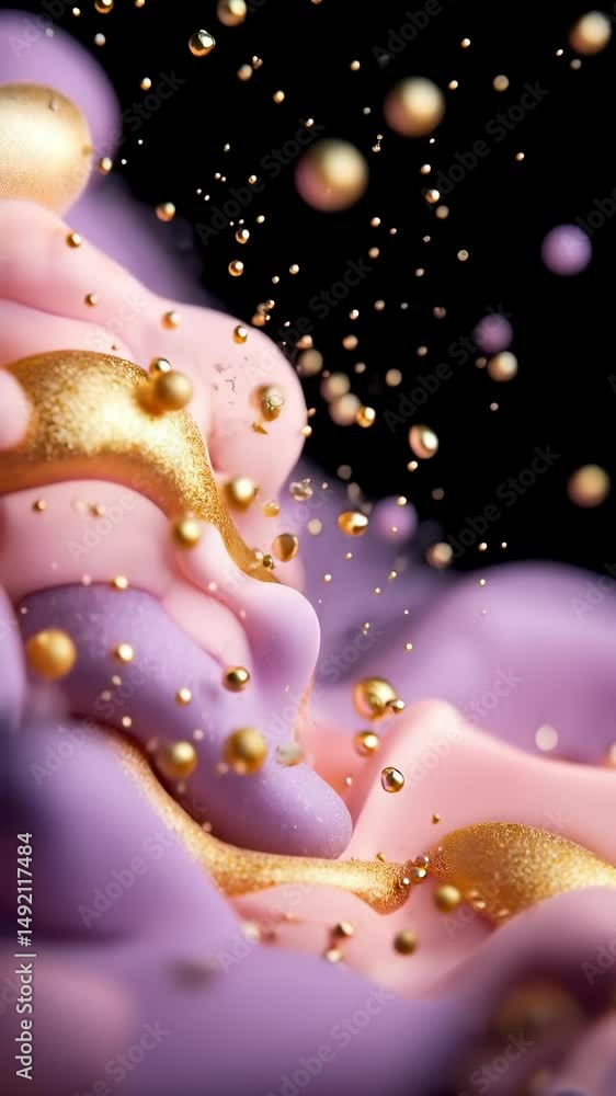 Aufkleber abstract colorful liquid with gold droplets and particles floating dynamically, creating vibrant and