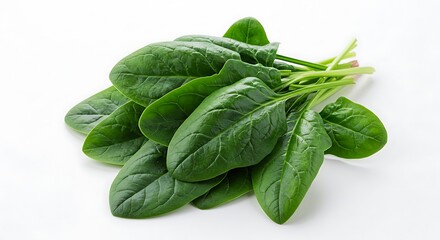 Fototapeta premium A vibrant, fresh pile of raw spinach leaves, showcasing their rich, dark green color and delicate, veined texture