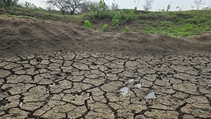 Land dried up and cracked due to drought and shortage of rain
