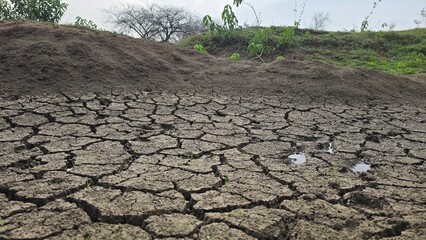 Land dried up and cracked due to drought and shortage of rain