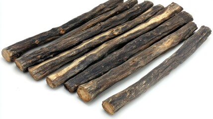 Dark Wooden Chewing Sticks on White Background