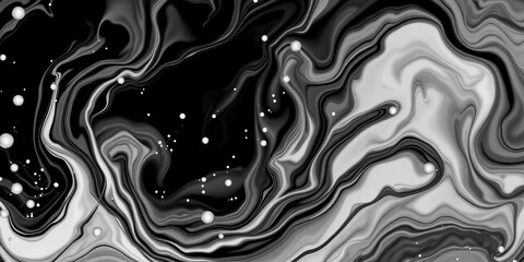 Obraz premium Elegant black & white liquid swirls with suspended white particles, creating a luxurious, abstract pattern, upscale, backdrop