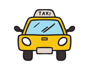 yellow taxi car front view icon doodle hand drawn. colorful cartoon line drawing clipart symbol © Yanka