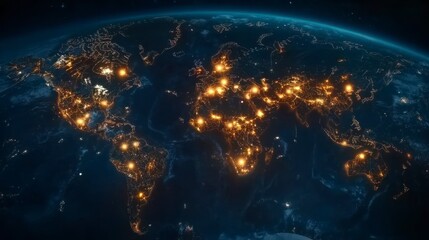 Earth at night, illuminated by city lights