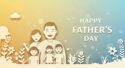 Abstract Happy Fathers Day concept and lettering on colorful and floral banner background