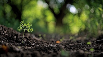 Young sprout emerging from fertile soil