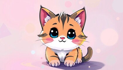 Obraz premium Cute cartoon cat, digital painting, generative art, whimsical, pastel colors, nose, cute