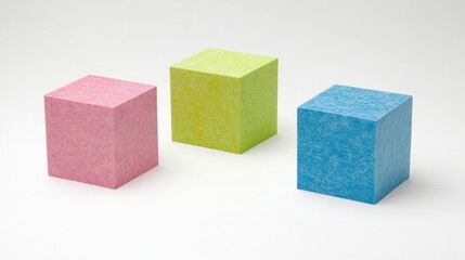 Fototapeta premium Three colorful textured cubes on white background