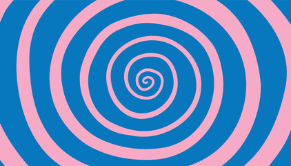 Vector hand drawn psychedelic retro twist. Background spiral optical illusion depth. pink, blue Illustration of vortex, op art effect.