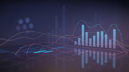 Naklejka premium Abstract Financial Data Visualization with Dynamic Charts and Graphs on a Reflective Surface