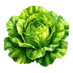 Fototapeta premium Fresh and Green Lettuce Head with Dew Drops on Leaves Surrounded by Vibrant Texture, Perfect for Healthy Cooking and Organic Food Concepts