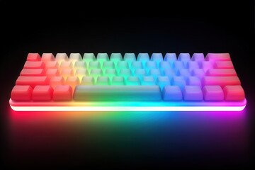 Obraz premium Vibrant illuminated gaming keyboard showcasing a spectrum of colors with a sleek design emphasizing modern aesthetics and digital creativity in a futuristic tech ambiance
