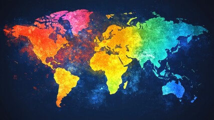 Fototapeta premium Colorful watercolor world map illustration