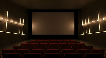 movie theater,  cinema,  empty seats, Empty Movie Theater with Red Seats and Blank Screen