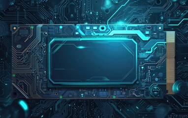 Fototapeta premium Futuristic circuit board with glowing teal accents highlighting its advanced technological components.