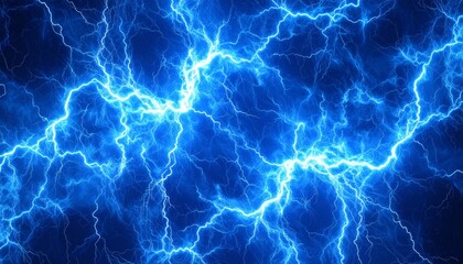 Fototapeta premium Blue electric lightning illuminates the dark night with energy and power of a storm