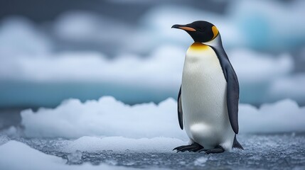 Fototapeta premium Majestic emperor penguin standing on ice in antarctic landscape