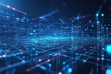 Obraz premium Abstract Digital Network Visualization Futuristic Technology Cyberspace Data Flow Connection Nodes Internet