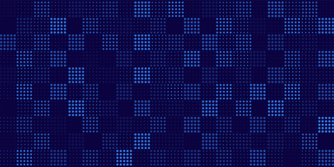 Abstract Digital Technology Futuristic Background. Square Pixels Halftone Pattern Tech Mosaic. Technology or Science Research Presentation Backdrop. Vector Illustration.