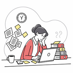 A Woman Working Hard Overtime Behind Her Laptop Device