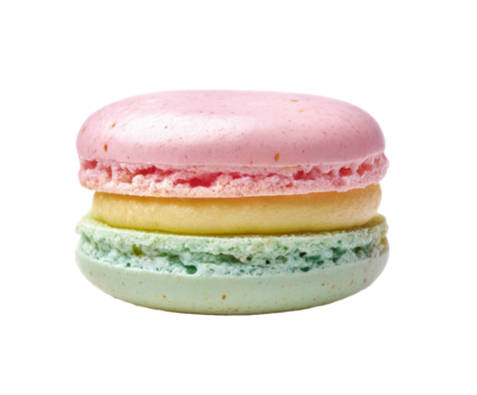 Colorful macaron dessert in pastel shades for stylish treats on a transparent background, cut out