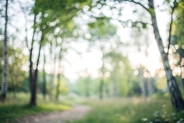Obraz premium Soft focus of a serene forest path in natural light