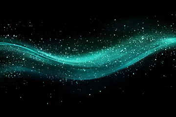 Selbstklebende Fototapeten Elegant abstract turquoise wave with sparkling particles on a black background © stock.finder