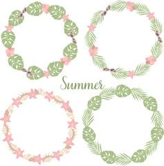 Tropical leaf wreath of vector hand drawn illustration. Summer season.
