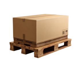 Cardboard box on wooden pallet for shipping and storage solutions on a transparent background, cut out