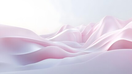 3D render of undulating pink fabric creating a smooth, abstract mountain-like form against a white background.