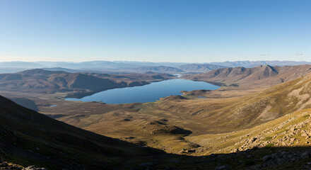 mountain lake,  aerial view,  valley, Aerial View of a Mountain Lake in a Remote Valley