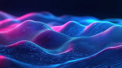 Abstract digital landscape illustration with blue and pink colors