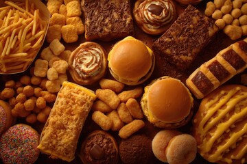 Overflowing plate of processed foods