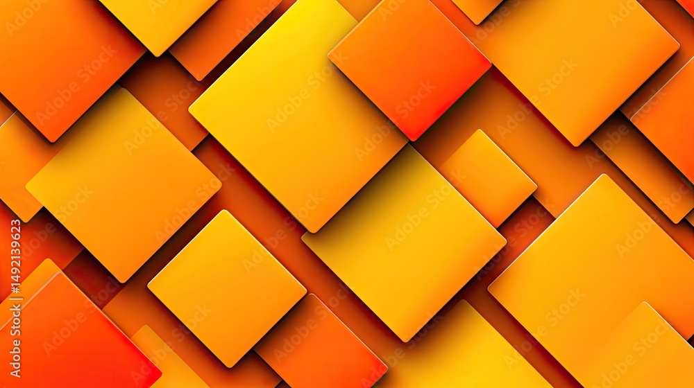 Poster abstract art featuring overlapping orange and yellow squares with a 3d effect