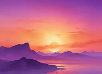 Obraz premium Abstract sunset watercolor, orange and purple hues, color, blend, clouds
